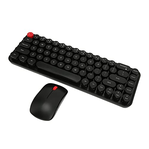 Goshyda Kabellose Tastatur-Maus-Kombination, Portable Retro Silent 2.4G Wireless 68 Runde Tasten, Büro-Tastatur-Maus-Set für Laptop-Desktop (Schwarz) von Goshyda