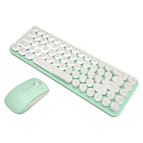 Goshyda Kabellose Tastatur-Maus-Kombination, Portable Retro Silent 2.4G Wireless 68 Runde Tasten, Büro-Tastatur-Maus-Set für Laptop-Desktop (Weiß Grün) von Goshyda