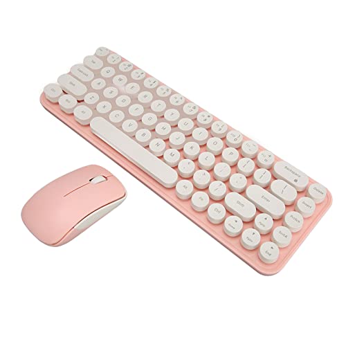 Goshyda Kabellose Tastatur-Maus-Kombination, Portable Retro Silent 2.4G Wireless 68 Runde Tasten, Büro-Tastatur-Maus-Set für Laptop-Desktop (Weiß Rosa) von Goshyda