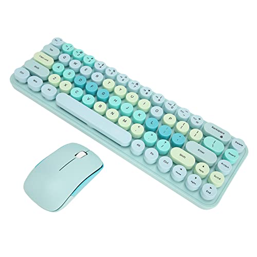 Goshyda Kabellose Tastatur und Maus Combo, Portable Retro Silent 2.4G Wireless 68 Tasten, USB Office Tastatur Maus Set für Laptop Desktop (Blaue Mischfarbe) von Goshyda