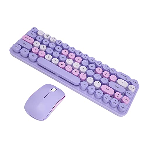 Goshyda Kabellose Tastatur und Maus Combo, Portable Retro Silent 2.4G Wireless 68 Tasten, USB Office Tastatur Maus Set für Laptop Desktop (Lila Mischfarbe) von Goshyda