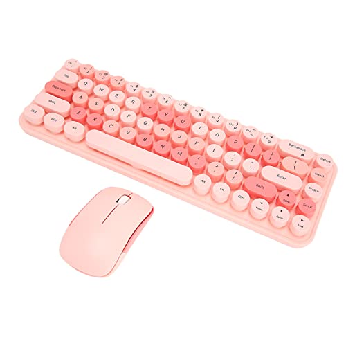 Goshyda Kabellose Tastatur und Maus Combo, Portable Retro Silent 2.4G Wireless 68 Tasten, USB Office Tastatur Maus Set für Laptop Desktop (Rosa Mischfarbe) von Goshyda