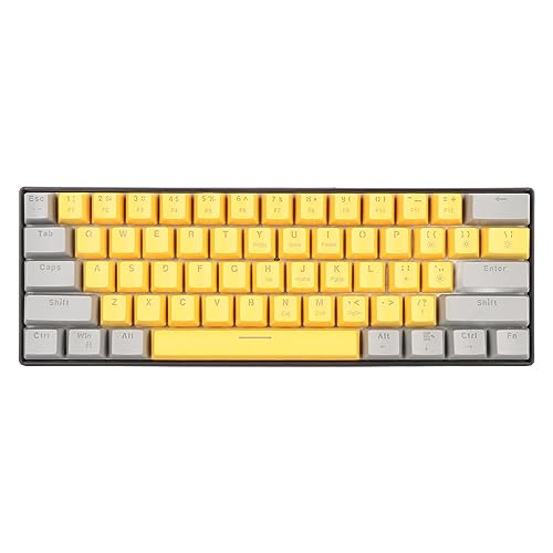 Goshyda Kompakte, Tragbare Mechanische Tastatur mit 61 Tasten, mit LED-Hintergrundbeleuchtung für -PC-Laptop, 60% Gaming-Tastatur (Graugelber, Blauer Oberflächenschalter) von Goshyda