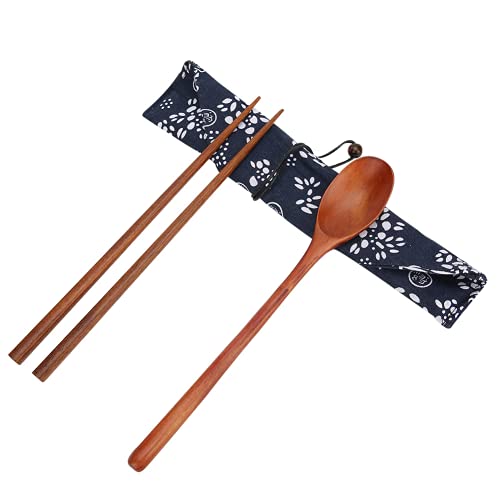 Goshyda Leichtes Geschirr-Set, mit Beutel, Holzlöffel-Essstäbchen-Set, japanischer Stil, Geschirr-Reiseutensilien von Goshyda