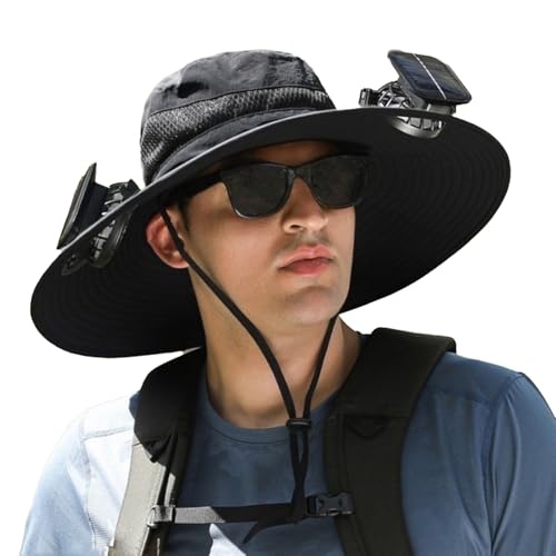 Goshyda Outdoor Wide Rand Sun Hut mit 2 Solarlüfter, USB und Solar mit Atmungsaktivem Fanglüfterhut, 3 -Geschwindigkeit Verstellbar, Zum Wanderradfahren (dunkelgrau) von Goshyda