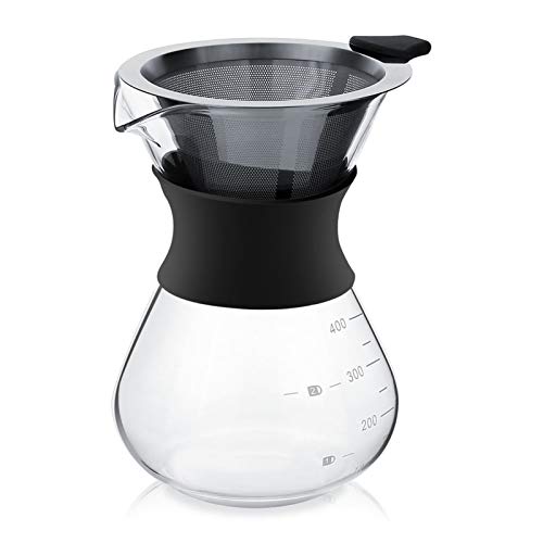 Goshyda Pour Over Kaffeemaschine, manuelle Tropfkaffeemaschine Topf mit Edelstahlfilter, hochwertiges Glas hitzebeständig 13 Unzen, mit Silikonhülle von Goshyda