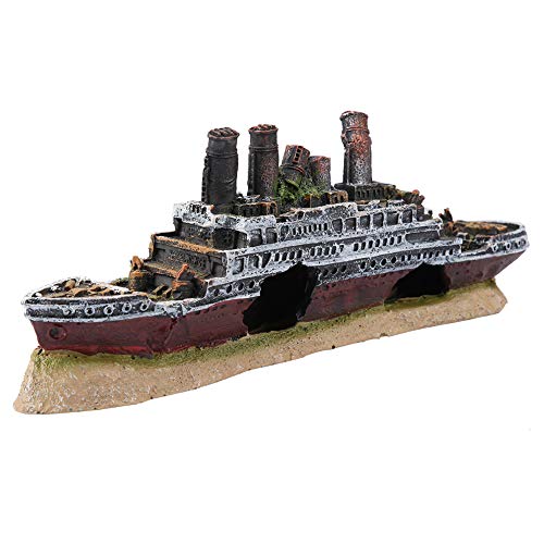 Goshyda Schiffsmodell für Aquarium Aquarium Titanic Lost Wrecked Boat Schiffssimulationsmodell Aquarium Ornament Dekoration Industrieruinen von Goshyda