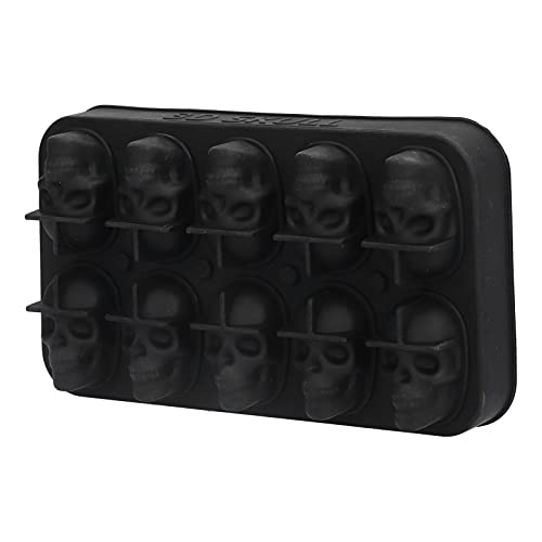 Goshyda Totenkopf Eiswürfelform, 10 Gitter Silikon Schwarz Professionelle Eiswürfelform mit Deckel Macht 10 lebendige Totenköpfe, für Halloween Party Drink von Goshyda