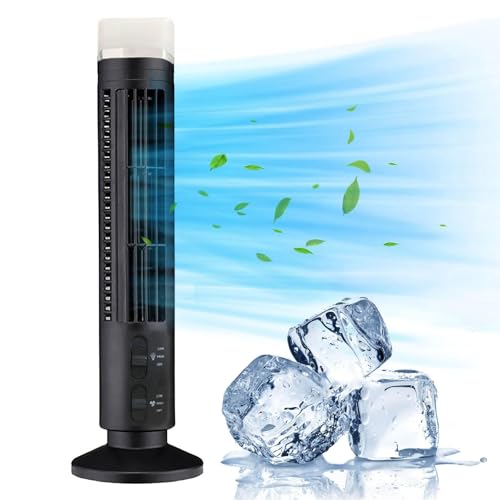 Goshyda Turmventilator für Schlafzimmer, 90° Oszillierender Blattloser Schreibtisch-Turmventilator mit Licht, Leiser Tragbarer USB-Tischventilator für das Heimbüro Im Innenbereich (BLACK) von Goshyda