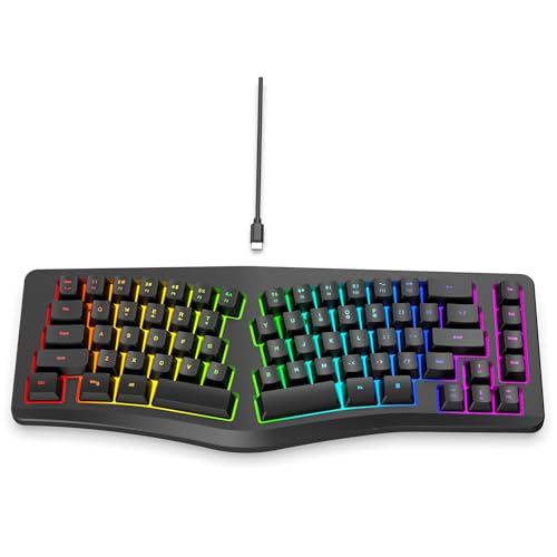 Goshyda Wired Ergonomische Tastatur, 69 Tasten Silent Split -Tastatur mit 18 Modi RGB -Hintergrundbeleuchtung, Abnehmbares USB -C -Kabel für Siege für OSX für Linux -Computer (Black) von Goshyda