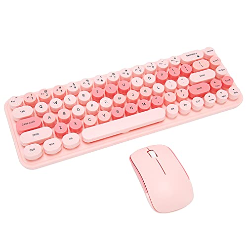 Kabellose Retro-Tastatur und Maus-Kombination, 3-DPI-Anpassungsmaus, Stabile Verbindung, Ergonomischer Automatischer Ruhezustand, Kompatibel mit Win 10/11, für OS X (Rosa Thema) von Goshyda