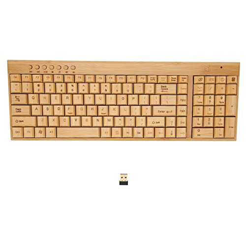 Goshyda Kabellose Tastatur-Maus-Kombination, 1200 DPI-Maus, Bambusholz, Plug-and-Play, Computertastatur mit USB-Empfänger für Win 7 8 10 XP (Klaviatur) von Goshyda