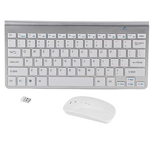 Goshyda Kabelloses Tastatur- und Mausset, Tragbares Leichtes 78 Tasten Tasten Tastatur 4 Tasten Mäuse Kabelloses Tastatur und Maus Kit für Office Desktop Laptop (Silber) von Goshyda