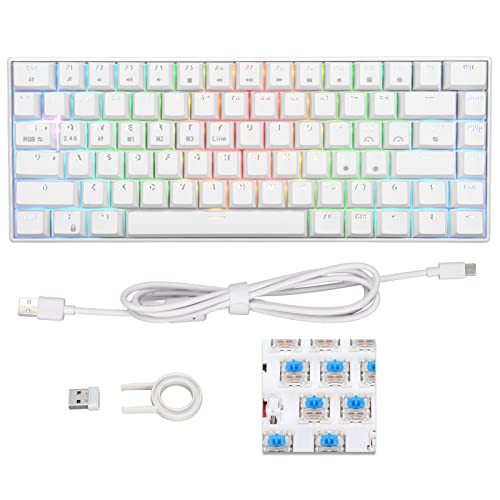 Goshyda Mechanische Tastatur, RGB-Hintergrundbeleuchtung, 2,4 G Wireless/Bluetooth/Typ C Verkabelt, 1800-mAh-Akku, Ergonomisches Design, Weiße Gaming-Tastatur mit 82 Tasten(Schwarzer Schaft) von Goshyda