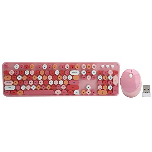 Wireles Keyboard Mouse Set, 104 Tasten 5-Tasten-Maus USB-Stick Ergonomische Mechanische Tastatur Maus Combo, für Windows XP / Win7 / Win8 / Win10(Rosa) von Goshyda