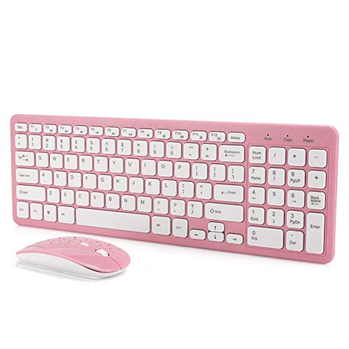 Wireless Gaming Office-Maus-Tastaturset, tragbares ergonomisches Tastatur-Mausset mit 3-Gang-Mikroempfänger für Laptop-Desktop, Plug-and-Play(Rosa) von Goshyda