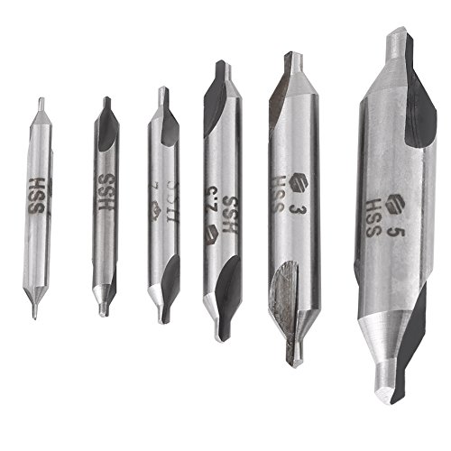 Zentrierbohrer-Set Zentrierbohrer-Set, 6 Stück 1/1,5/2 / 2,5/3/5 mm 60-Grad-HSS-Zentrierbohrer, für die Verarbeitung von Eisen, Stahl, Kupfer und Aluminium von Goshyda