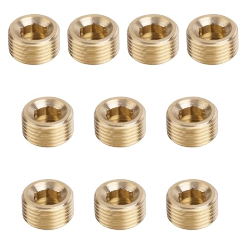 10 Stück 3/8 Zoll NPT Außengewinde Rohrstopfen, Messing Außengewinde Rohrstopfen Fitting Messing Sechskant Rohrkappe Senkkopf Rohr zum Verschließen des Rohrendes von Gosknor