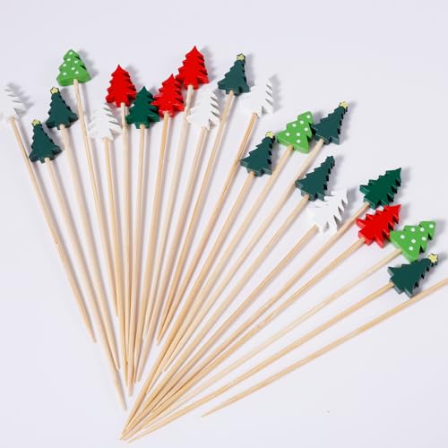 100 Stück Weihnachts-Cocktail-Spieße, 5 Arten von Weihnachtsbaum-Spießen Ausgefallene Cocktail-Zahnstocher Dekorative Cocktail-Zahnstocher für Gemüse, Obst, Snacks, Desserts, Vorspeisen von Gosknor