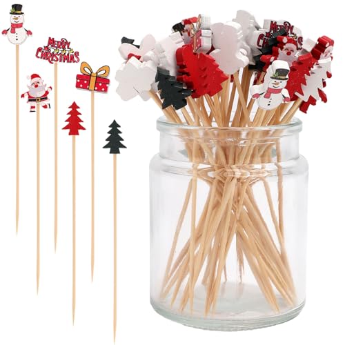 100St Weihnachts Cocktail Zahnstocher, Cocktailspieße Weihnachten Dekorativ Weihnachts-Lebensmittel Spieße Weihnachtsspieße für Gemüse Obst Desserts (Stil 2) von Gosknor