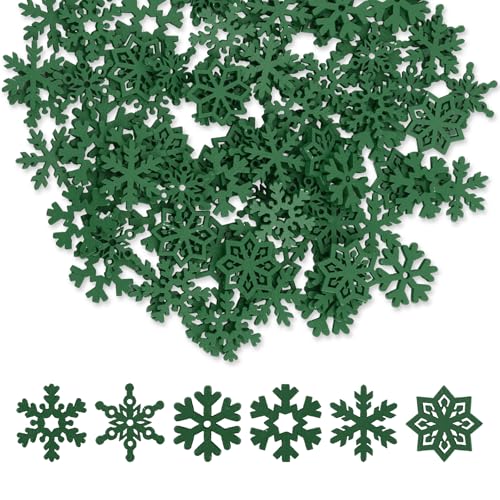 100st Mini Holz Schneeflocken, 2,3cm Winzige Schneeflocken zum Basteln Schneeflocken Deko Snowflake Decoration zum Selberbasteln Weihnachtsbaum Winterparty Heimdekoration (Grün) von Gosknor