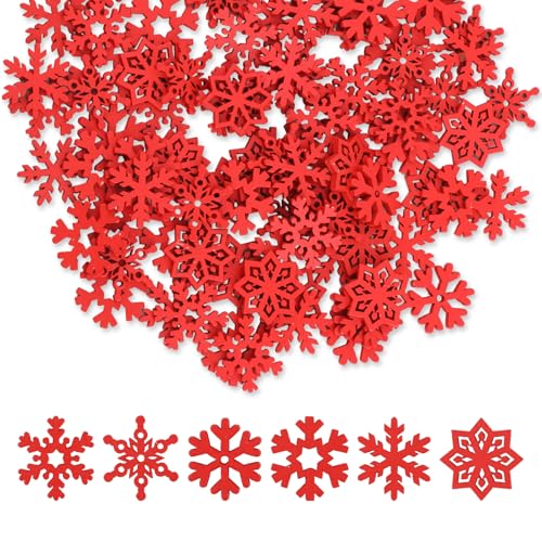 100st Mini Holz Schneeflocken, 2,3cm Winzige Schneeflocken zum Basteln Schneeflocken Deko Snowflake Decoration zum Selberbasteln Weihnachtsbaum Winterparty Heimdekoration (Rot) von Gosknor