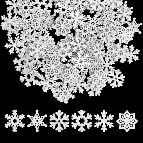 100st Mini Holz Schneeflocken, 2,3cm Winzige Schneeflocken zum Basteln Schneeflocken Deko Snowflake Decoration zum Selberbasteln Weihnachtsbaum Winterparty Heimdekoration (Weiß) von Gosknor