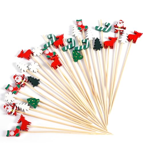 100stk Weihnachts-Cocktailspieße, Weihnachtsbaum-Cocktailspieße Weihnachts-Lebensmittelspieße für Vorspeisen Weihnachtsparty-Dekoration für Lebensmittel Desserts Obst (8 Stile) von Gosknor