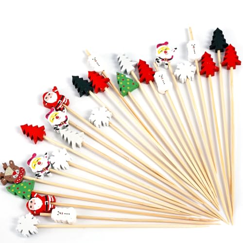 100stk Weihnachts-Cocktailspieße, Weihnachtsbaum-Cocktailspieße Weihnachts-Lebensmittelspieße für Vorspeisen Weihnachtsparty-Dekoration für Lebensmittel Desserts Obst (9 Stile) von Gosknor