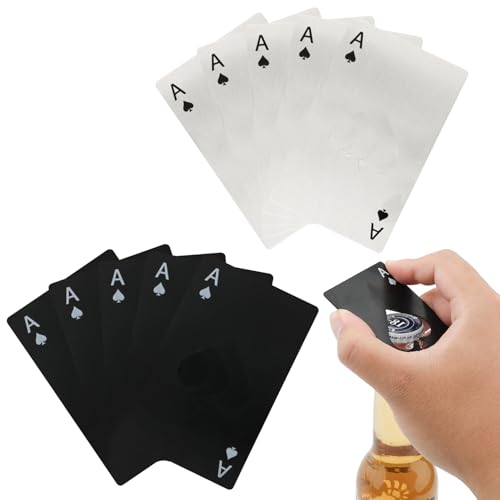 10stk Pik-Ass-Flaschenöffner, Pokerkarten-Flaschenöffner aus Edelstahl Tragbarer Dosenöffner aus Metall für Bierflaschen für Brieftaschentaschen Hochzeiten Geburtstagspartys (Silber und Schwarz) von Gosknor
