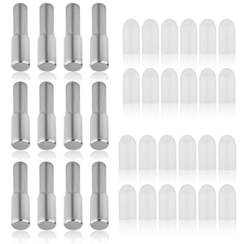 12 Stück Regalstifte, 6,35mm 5mm Edelstahl Hardware Regalstützstifte Küchenschrank-Regalhalter mit 24 Silikonabdeckungen für Bücherregal Bücherschrank Schrank Verstellbar Holz-Glas-Regal von Gosknor
