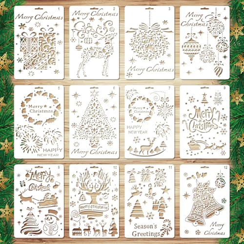 12stk Weihnachtsschablonen zum Basteln, Wiederverwendbare Weihnachtsschablonen zum Malen Schneemann Rentier Schellenglöckchen Schablone Frohe Weihnachten zum Malen Basteln 12stk Weihnachtsschablonen zum Basteln, Wiederverwendbare Weihnachtsschablonen zum Malen Schneemann Rentier Schellenglöckchen Schablone Frohe Weihnachten zum Malen Basteln von Gosknor