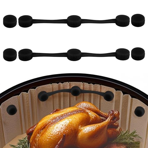 2 Paar Magnet Silikon Schnallen für Airfryer, Sicherer Hitzebeständiger Verschluss Einweg Einsätze Magnetische Halterungen für Airfryer Zubehör (Schwarz) von Gosknor