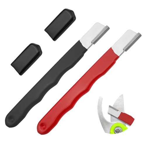 2 Stück Gartenwerkzeug Schärfer, Mehrzweckschärfer aus Hochwertigem Wolframstahl Tragbarer Taschen Klingenschärfer für Gartenscheren Beile Scheren Sichel Zaunscheren (Schwarz und Rot) von Gosknor