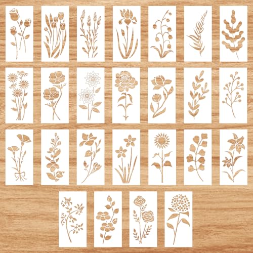 25stk Wildblumen-Schablonen zum Malen, Blumen- und Blatt-Schablonen Wiederverwendbare Botanische Blumen-Schablonen Bastel- und Zeichenvorlagen für Leinwand Holz Wandkunst Heimdekoration von Gosknor