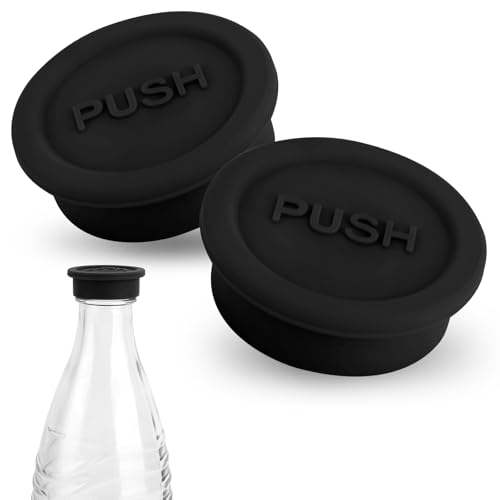 2stk Glasflaschen Deckel, Silikon Soda Flaschenverschluss Wiederverwendbar Trinkflaschen Verschlussdeckel Wasserflaschenverschluss Abdeckung Kompatibel mit -for Glasflasche Sodastream (Schwarz) von Gosknor