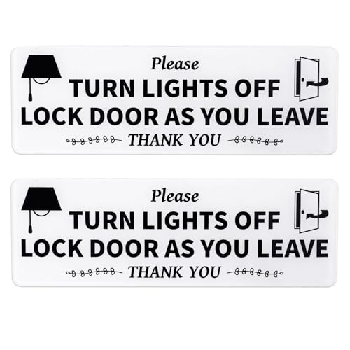 2stk Schild Turn Lights Off und Lock Door, Aufkleber Bitte Licht ausSchalten und Tür Abschließen Erinnerungsschild aus Acryl Klebeetiketten Aufkleber für Ferienwohnung Restaurant Büro Schule von Gosknor