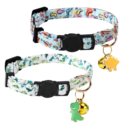 2stk Verstellbare Katzenhalsbänder mit Dinosaurier-Muster, Katzenhalsband mit Sollbruchstelle Kätzchenhalsband mit Glöckchen Haustierhalsband für Katzen Hunde Haustiere 2stk Verstellbare Katzenhalsbänder mit Dinosaurier-Muster, Katzenhalsband mit Sollbruchstelle Kätzchenhalsband mit Glöckchen Haustierhalsband für Katzen Hunde Haustiere von Gosknor