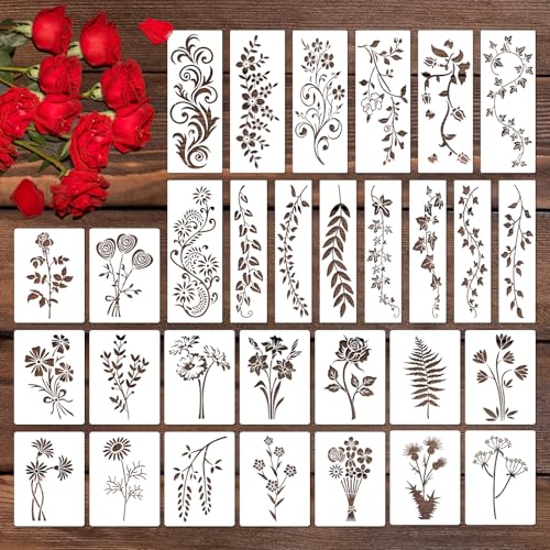 30 Stk Blumenschablonen, Blattschablone Rankenschablonen PET Material Blumenschablonen für Wände Wiederverwendbare Blumenblattschablonen zum Malen an Wänden Holz Möbeln Heimdekoration 30 Stk Blumenschablonen, Blattschablone Rankenschablonen PET Material Blumenschablonen für Wände Wiederverwendbare Blumenblattschablonen zum Malen an Wänden Holz Möbeln Heimdekoration von Gosknor