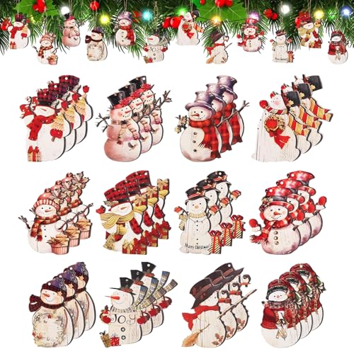 36 St Weihnachtsschmuck aus Holz in Form eines Schneemanns, Winter-Schneemann-Schmuck Rustikaler Schneemann-Christbaumschmuck Vintage-Weihnachtsschmuck für Zuhause Weihnachtsfeier (Stil 2) von Gosknor