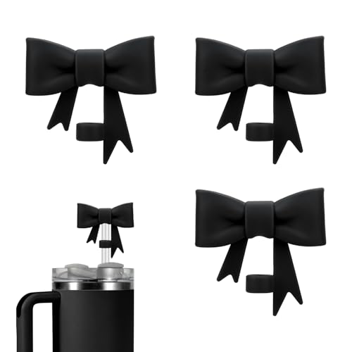 3stk Strohhalmaufsätze mit Schleife, Kompatibel mit Stanley-Bechern mit 30 und 40oz Silikon Strohhalm-Abdeckkappe Strohhalm Abdeckung für 10mm Große Becher Strohhalm-Zubehör (Schwarz) von Gosknor
