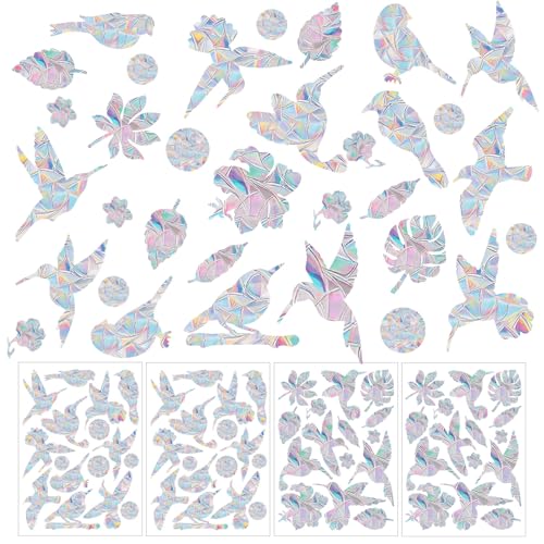 4 Bögen Anti Kollision Fensteraufkleber, Regenbogen-Reflexions-Fensteraufkleber zur Verhinderung von Vogelschlägen Fenster-Schutzaufkleber (Kolibri) von Gosknor