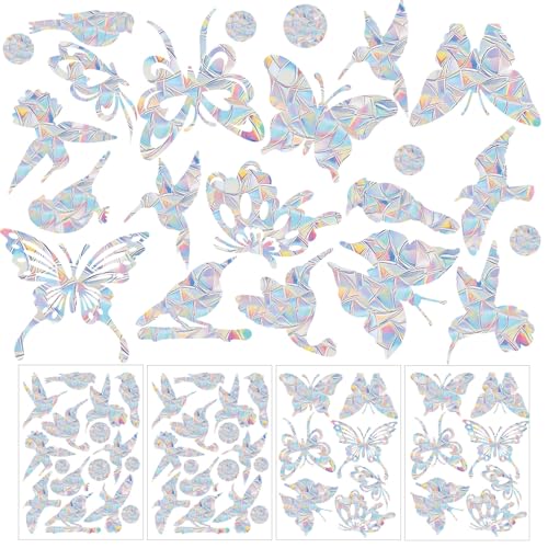 4 Bögen Anti Kollision Fensteraufkleber, Regenbogen-Reflexions-Fensteraufkleber zur Verhinderung von Vogelschlägen Fenster-Schutzaufkleber (olibri 1, Schmetterling 1) von Gosknor
