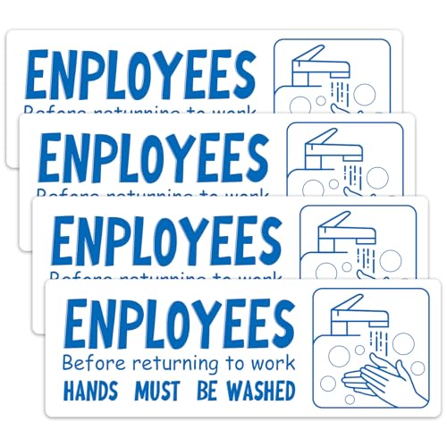 4 Stück Employees Must Wash Hands Before Returning to Work Schild, Acryl Wasserfest Hände Waschen Aufkleber Selbstklebend für Unternehmen Restaurants Öffentliche Toiletten Hotels (Blau Weiß) von Gosknor