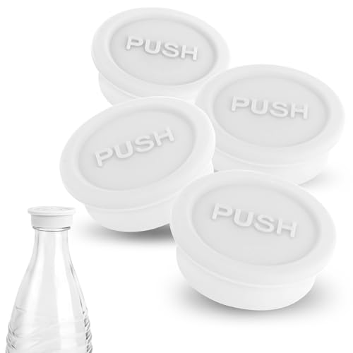 4 stk Deckel Glasflasche, Silikon Verschlusskappe Abdeckung für Trinkflaschen Wiederverwendbar Soda Flaschenverschluss Kompatibel mit -Sodastream Glasflaschen (Weiß) von Gosknor