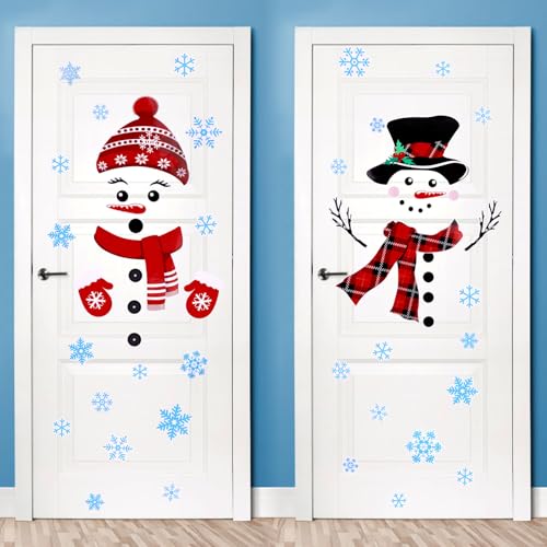 4stk Schneemann-Gesichtsaufkleber, Weihnachtsaufkleber Schneemann Weihnachtsdekoration Schneeflockenaufkleber Weihnachts-Schneemann-Türdekoraufkleber Große Schneemannaufkleber für Tür von Gosknor
