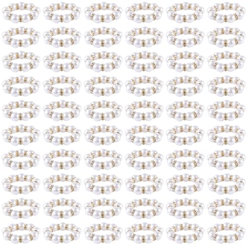 60 Stück Serviettenringe mit Perlen, Elegante Serviettenringe aus Metall mit Perlen Serviettenschnallen für Feiertage Partys Hochzeiten Formelle Anlässe Tischdekoration (Weiß und Gold) von Gosknor
