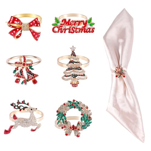6stk Weihnachtsserviettenringe, 6 Stile Weihnachtsserviettenhalterschnalle Weihnachtsbaum Frohe Weihnachten Kranz Schleife Rentier Glöckchen Goldene Serviettenringe für Tisch Party DIY 6stk Weihnachtsserviettenringe, 6 Stile Weihnachtsserviettenhalterschnalle Weihnachtsbaum Frohe Weihnachten Kranz Schleife Rentier Glöckchen Goldene Serviettenringe für Tisch Party DIY von Gosknor