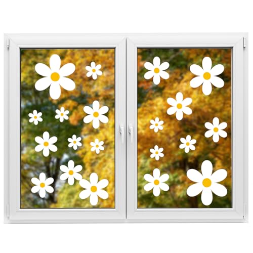 72st Gänseblümchen Fensteraufkleber, Sommer Frühling Fensteraufkleber Blumen Süß Boho Aufkleber Blumen Doppelseitig Statische Blumendekoration für Zuhause Büro Schule Party Fensterdekoration von Gosknor