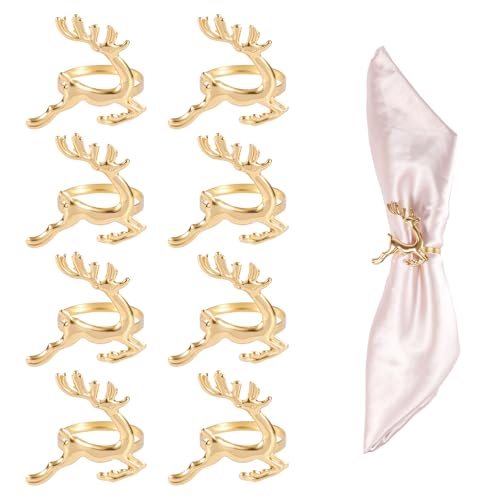 8stk Weihnachtsserviettenringe, 4cm Goldene Serviettenringe Weihnachtsserviettenhalterschnalle Tischtuchserviettenringe für Hochzeit Abendessen Party DIY Dekorationen (Elchstil) von Gosknor